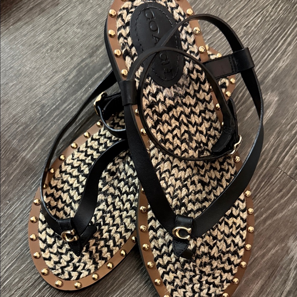 Coach Black and Cream Studded Sandals